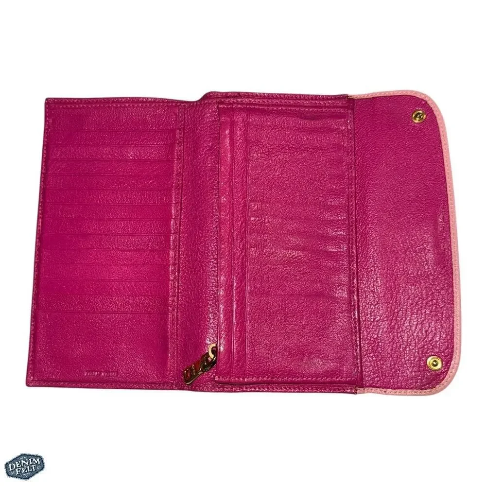 Miu‎ Miu Pink Bicolor/Two Tone Leather Continental Flap Snap Long Wallet